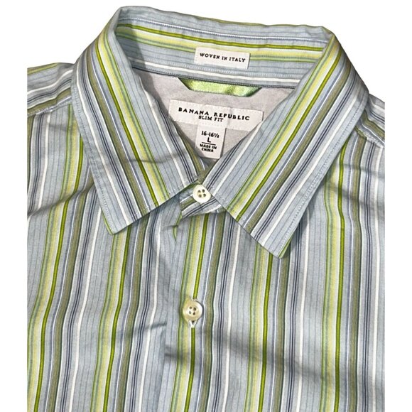 (5for$25) Banana Republic Button-Down Shirt in Green Stripe Size Large (16-16.5) - Picture 3 of 4